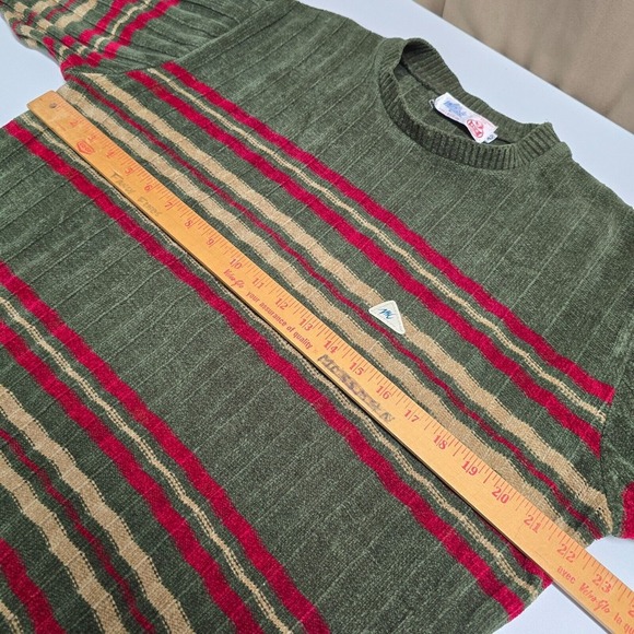 Vintage Monte Carlo Sweater Mens 42 Medium Green Striped Lambs Wool Y2K Retro - Picture 10 of 13